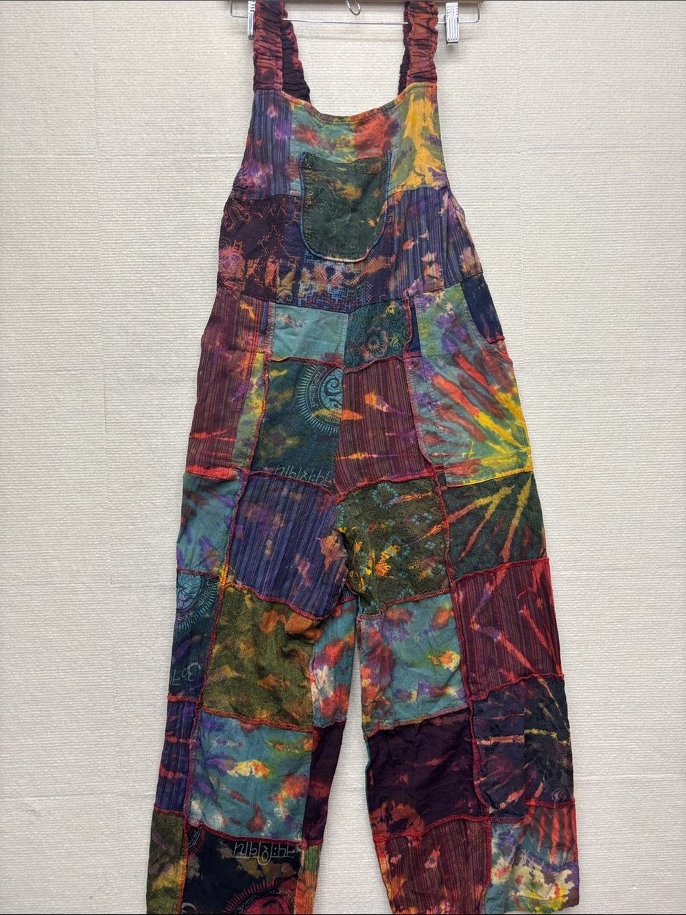 Bohemian Tie-Dye Patchwork F/S Overalls - Multicolor